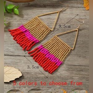 Gold and Red Beaded Earrings